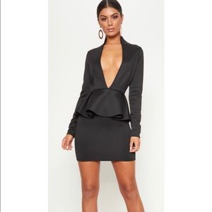 Extreme Plunge Peplum Longsleeve Bodycon Dress